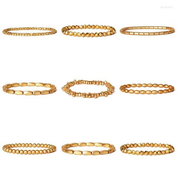 Hebras de cuentas de lujo sin pulsera de hematita magnética para hombre, pulseras de energía natural de Color dorado para mujer, joyería de equilibrio de moda, Pulsera Lars22