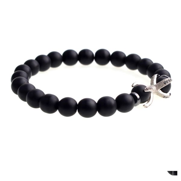 Hebras de cuentas Mate Pulsera de ágata negra Microinlaid Zircon Aleación octogonal Hombres y mujeres Personalidad Entrega de gota Joyería Bracele Dhg4T