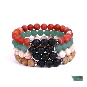 Pulseras de hilos de cuentas de piedra con cuentas de cuentas Black Lava Bead Volcanic Essential Diffuser Chakras Bracelets Amistades je dhz1a