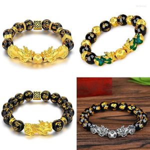 Kralen Strengen Mannen Zwarte Obsidiaan Steen Kralen Armband Bixie Chinese Feng Shui Geluk Rijkdom Boeddha Voor Vrouwen Sieraden Lars22282h