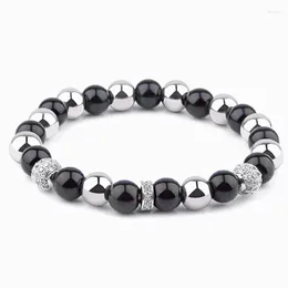 Kralen strengen mannen armbanden 8 mm gepolijste onyx kralen bangle handgemaakte rek sieraden natuurlijke hematiet steen vrouwen cz charm ambacht fawn22