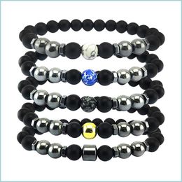 Bracelets perlés pour hommes Bracelets faits à la main en pierre classique Bracelet perlé pour femmes 8 mm Oeil de tigre Hématite Noir Obs Dhseller2010 Dh7Fc