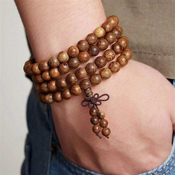 Perles Brins Hommes Bijoux 108 8mm Wenge Perles De Prière Bouddhiste Tibétain Mala Bouddha Bracelets Chapelet En Bois Bracelets Style Chinois Pour G208z