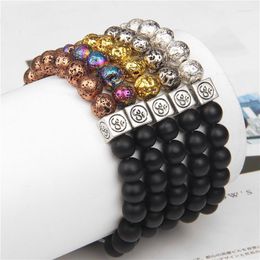 Brins de perles Hommes Femmes Placage Bracelets de roche volcanique Bracelet en pierre de lave noire naturelle Bracelet tibétain Diffuseur de chakra Kent22