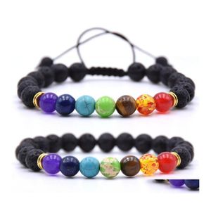 Kralen strengen heren 7 chakra lava rots charmes armbanden etherische oliën diffuser natuursteen kralen kettingbunge voor dames ambachten ot6m3