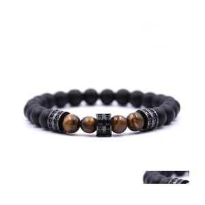 Brins de perles hommes et femmes 8 mm mat noir agate sier micro-incrusté bracelet d'espacement cylindrique pierre naturelle yoga livraison directe dhsiv