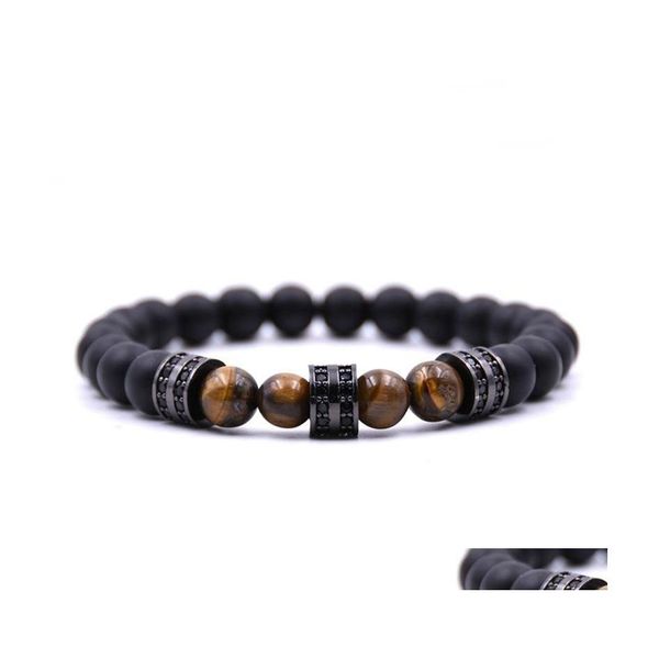 Brins de perles hommes et femmes 8 mm mat noir agate sier micro-incrusté bracelet d'espacement cylindrique pierre naturelle yoga livraison directe dhsiv