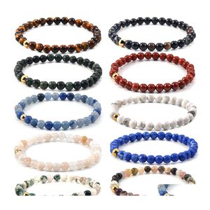 Brins de perles Bracelet de perle minimaliste 6 mm pour femmes hommes Tiger Eye Stone Volcanic Agate Breded Yoga Stretch Bracelets Drop délivre otr5m