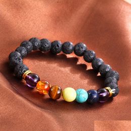 Brins de perles Mélange 7 couleurs Bracelet Unisexe Chakra Bracelets d'énergie Pierre de lave naturelle 8 mm Colorf Perles Drop Livraison 2021 Carshop2006 Dhubm