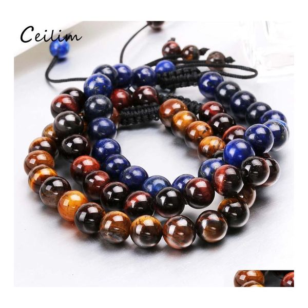 Perles Strands Mticolor Crystal Perles Bracelet Réglable Nature Pierre Perlée Bracelets Tissés Poignet Bijoux Cadeau Pour Hommes Femmes Drop Otqpb