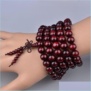 Hebras de cuentas Mtilayer Wenge Cuentas de oración 108 Collar de meditación con dije budista tibetano Yoga Pulsera de madera de sándalo de la suerte para Dhoiz