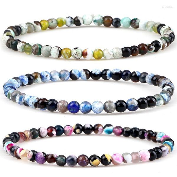 Brins de perles multicolores Agates de feu Bracelet femmes à la main 4mm pierre naturelle Yoga Bracelets pour hommes bijoux mode amitié Gi Kent22