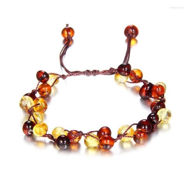 Bracelet en corde d'ambre naturel, brins de perles, fait à la main, perles de dentition pour bébé, bijoux réglables, santé et environnement Inte22