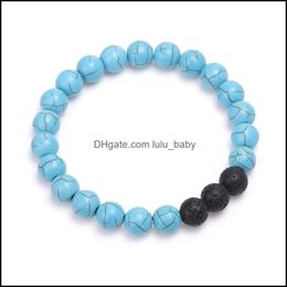 Hilos de cuentas Natural Negro Lava Piedra Cuentas Turquesas Pulsera Rocas Volcánicas Pulseras Estirar Energía Yoga Regalo Prom Judío Lulubaby Dhdit