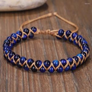 Brins de perles Naturel Bleu Tigre Courage Oeil Bracelet Manchette Tressée Pour Les Femmes À La Main Amitié Bracelets Mens Charme Bijou Fawn22