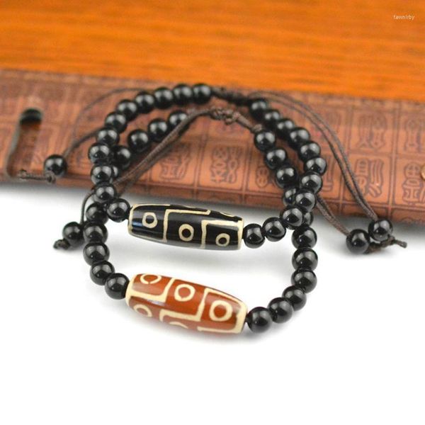Brins de perles Perles de coquille de noix de coco naturelles Bouddhisme tibétain Vajra Charme Cloche de prière en cuivre blanc Bracelet du Tibet fait à la main pour homme et femme F