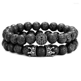 Bracelet en pierre de lave naturelle pour hommes, brins de perles, ensemble de perles rondes volcaniques de 8mm, Inte22