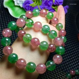 Brins de perles naturel rouge vert fraise Quartz cristal perles rondes Bracelet 13-12mm Trum22