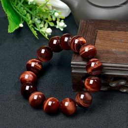 Brins de perles Bracelet en œil de tigre rouge naturel Pierre de guérison rouge-brun de haute qualité Bijoux porte-bonheur simples pour hommes Inte22