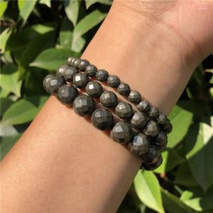 Brins de perles pierre naturelle 64 facettes Pyrite Bracelet perles rondes cristal Quartz guérison femmes hommes bijoux cadeau Fawn22