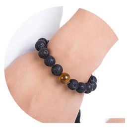 Kralen strengen natuursteen kralen armband heren vulkanische rots rock edelsteen etherische olie diffusie yoga pols sieraden drop levering br dh7cf