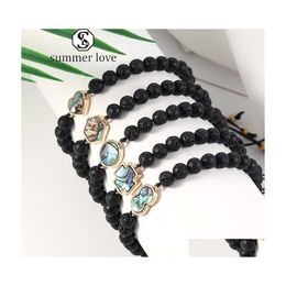 Hebras de cuentas Cuentas de piedra natural Pulsera con dijes Corazón Cruz redonda Cruz hecha a mano Trenzado Concha de abulón Joyería de alta calidad Gifty Drop DHVWK