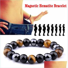 Brins Perlés Perles De Pierre Naturelle Obsidienne Hématite Oeil De Tigre Thérapie Magnétique Anti-Fatigue Minceur Bracelets Extensibles Pour Femmes Otz4N