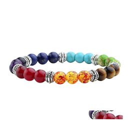 Brins de perles Pierre naturelle Bracelets de lave noire pour femmes 7 Chakra Bracelet de guérison Prière Nce Perles Stretch Yoga Reiki Bijoux D Otcj0