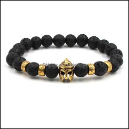 Kralen strengen natuursteen armband zwarte lava ridderhelm heren armbanden huiling goldstone pseras bransoletki drop dhseller2010 dhbkp