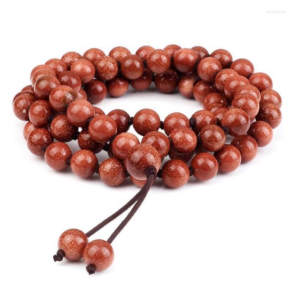 Perles Strands Bracelet En Pierre Naturelle Pour Hommes Or Grès Bouddha Méditation Mala Collier Élastique Noeud Bracelets Femmes Charme Jewe Lars22