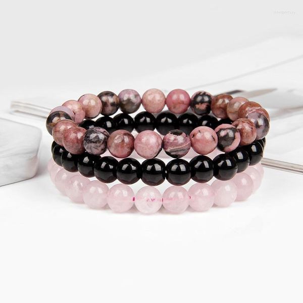 Hebras de cuentas Conjuntos de pulseras de piedra natural 8 mm Rodonita Cuarzos rosas Turquesas Ojo de tigre Hematites Amatistas Pulseras para mujeres Me Inte22