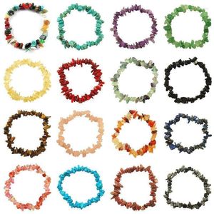 Hebras de cuentas Pulsera de cuentas de piedra natural Ópalo de cristal púrpura Cornalina Fluorita Cuarzo Lapislázuli Joyería de grava elástica Fawn22