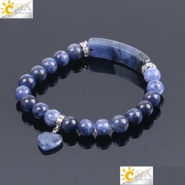 Brins de perles bracelets de sodalite en pierre naturelle pour les femmes les hommes aiment le coeur des perles de point blanc bleu extension de guérison de la prière bouddhiste bangl dhqva