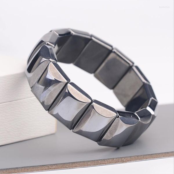 Perles Brins Pierre Naturelle Terahertz Perle Rectangle Bracelet Hommes Femmes Aimant Bracelets Perles Semi-précieuses Bijoux Cadeau Bon Pour La Santé Ke