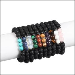 Kralen strengen natuursteen vulkanische lava etherische olie diffusie armband mannen en vrouwen 8mm handgemaakte druppel levering 2021 sieraden bhad4