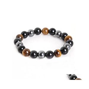 Bracelets de perles en œil de tigre naturel pour hommes et femmes, brins de perles, hématite magnétique, bijoux, livraison directe, Dhby2