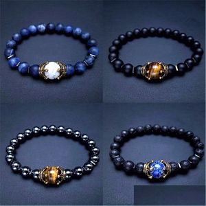 Kralen strengen natuurlijke tijgers eye kroonvormige kralen armband heren luxe sieraden cadeau charme keten brengt geluk druppel levering 20 dhqob