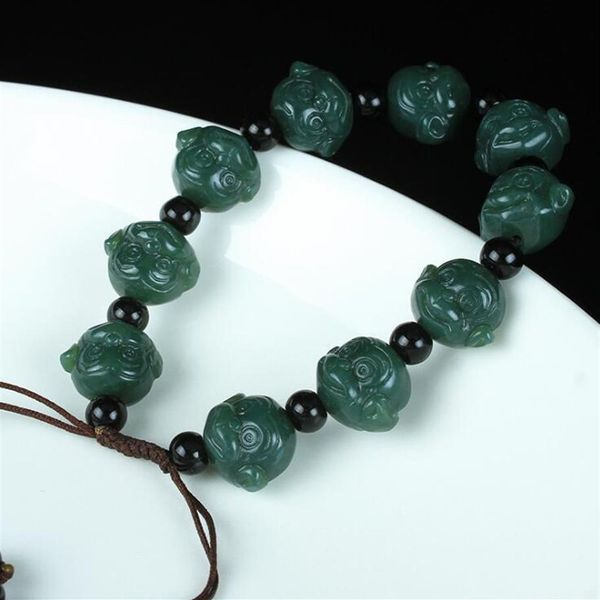 Hebras de cuentas Natural XinJiang Hetian Yu Zodíaco chino Cabeza de mono Piedra de mano Pulsera elástica elástica de la suerte Joyería de moda 222 m