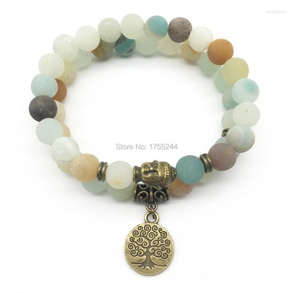 Brins de perles en vente, ensemble de bracelets de bouddha de styliste, Amazonite mate, arbre de vie, bijoux en pierre naturelle de haute qualité, perlés Lars22