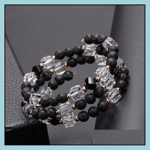 Brins de perles Cadeau parfait pour la personne que vous aimez Bracelet à enroulement en cristal carré naturel Mode Pierre de lave Femmes et hommes Drop De Dhfck