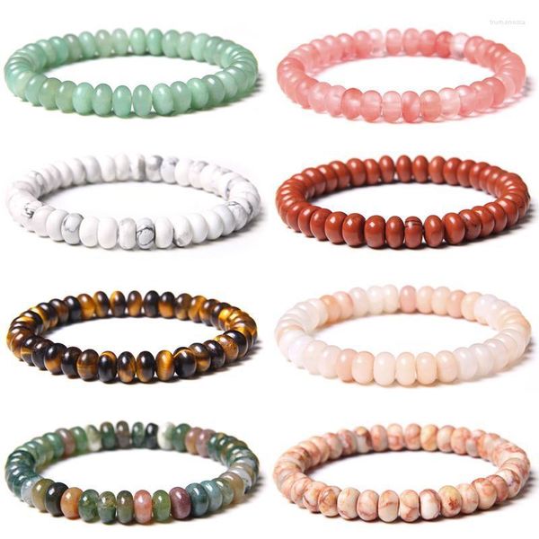 Hebras de cuentas Pulido Ojo de tigre Rondelle Pulsera de piedra Hombres Pulseras elásticas de moda Multi Color Natural Abacus Beads Pulsera Jewelry Tru