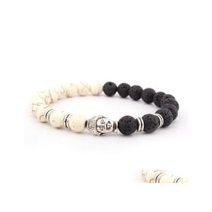 Hilos de cuentas Bonitas pulseras de piedra de lava 8Mm Pulseras elegantes de turquesa blanca importadas Cuentas volcánicas negras Pulsera de cabeza de Buda Dro Dhnpd