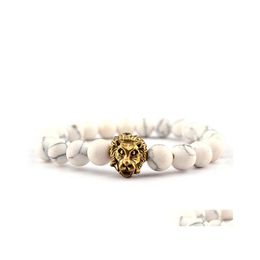 Brins de perles Joli Leo Lion Head Bracelet Black Lava Stone Perles Bracelets Pseras Hombre Pour Hommes Femmes Gold Drop Delivery Jewelr Dhcp7