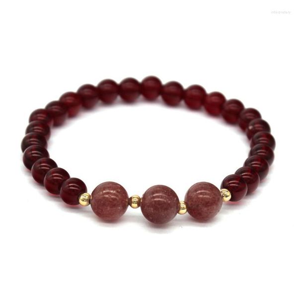 Brins de perles joli bracelet en cristal de fraise naturelle pour femmes femme rétro style chinois cercle unique bijoux de mode Inte22
