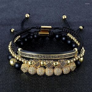 Kralen strengen punk mannen sieraden roestvrij staal goud zwart kristal zirkonia verharde armband natuursteen macrame verstelbare armband s fawn22