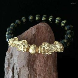 Kralen strengen puur koper dubbele pixiu feng shui cadeau obsidian armband voor man en vrouwen handgemaakt goed geluk amulet Jewellery Beaded Lars22