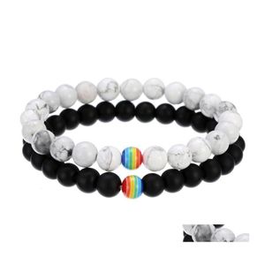 Kralen strengen regenboog vlag bord afstand lgbt pride paar armband voor vrouwen mannen gay lesbische zwarte witte kralen kettingen charm Bangl otanw