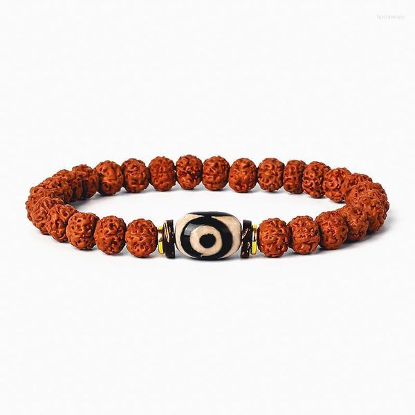 Brins de perles rétro guérison naturelle tibétaine Dzi Agates Bracelets bouddha Vajra Bodhi oeil de tigre chanceux femmes Rudraksha bijoux Lars22