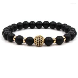 Brins de perles ronds noirs CZ Zircon Pave Lava Tissage Bracelet Hommes Perles Homme Réglable Inte22