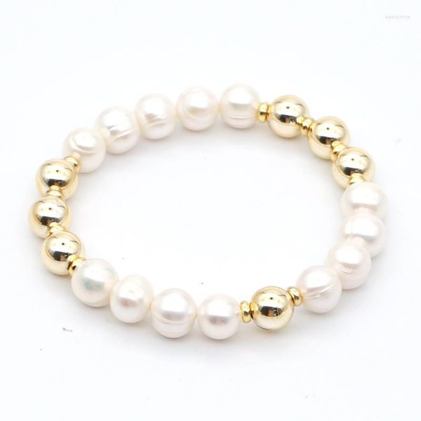 Brins de perles Shinus Bracelet de perles d'eau douce pour les femmes Bijoux Perle baroque Bracelets de luxe Perles de couleur or de haute qualité Pulseras Fe